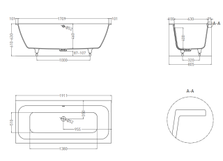 Ванна из искусственного камня Salini Orlanda Axis S-Sense 103211GRF 190x80см RAL полностью